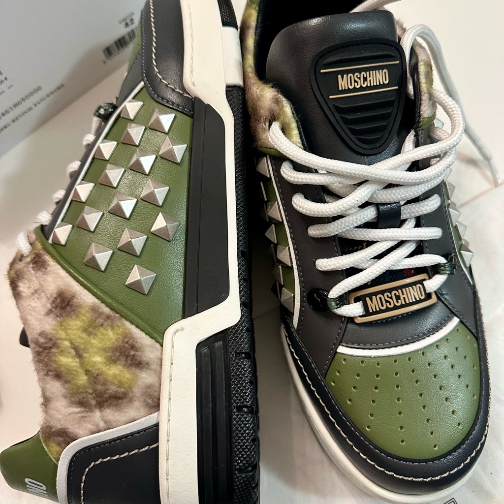 Moschino Couture Men's Olive And Black Studded Sneakers It 42 Us 9 Men